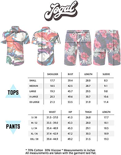 JOGAL Men's Flower Casual Button Down Short Sleeve Hawaiian Shirt Suits Medium White