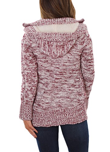 Sidefeel Women Hooded Knit Cardigans Button Cable Sweater Coat Small Red