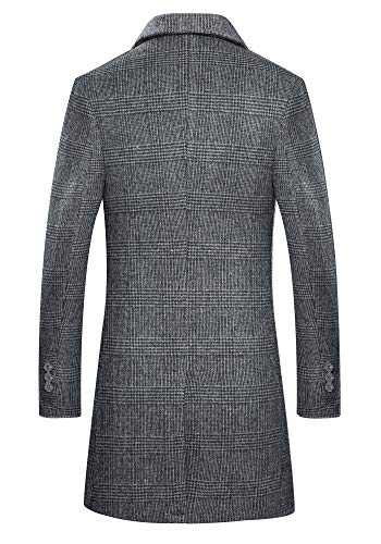 Mens Trench Coat Wool Blend Top Pea Coat Winter Long Single Breasted Classic Stylish Business Overcoat (1966) - Gray Plaid L