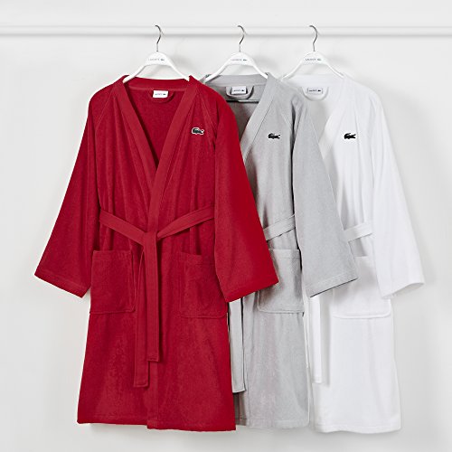 Lacoste Classic Pique 100% Cotton Bath Robe, 41.5"L, White