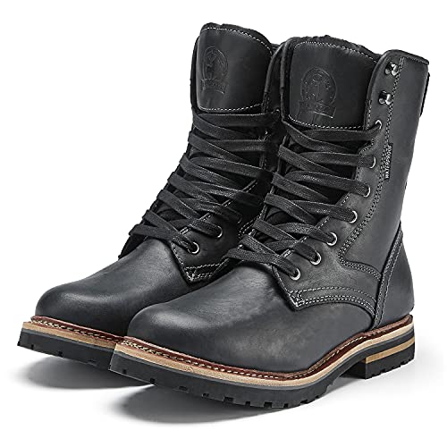 Elk Woods Men's 8 inch Black Leather Waterproof Rugged Boots, Breathable Heat-Resistant Work Boots Gettysburg 84430 US 12