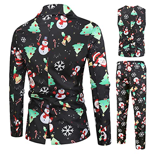 WUHOVILA Christmas Suit For Men,Men's Three-Piece Suit Business Wedding Christmas Party Jacket Vest And Pants(D-Black,4XL)