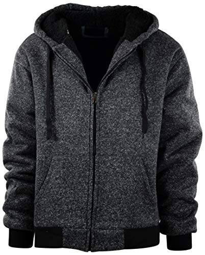 Mens Full Zipper Fleece Basic Hoodie with Lining (L, 480-Black Melange)