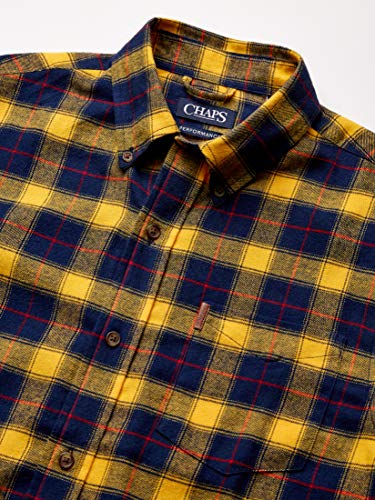Chaps Men's Classic Fit Long Sleeve Performance Flannel Shirt, Coast Guard Yellow Multi, S