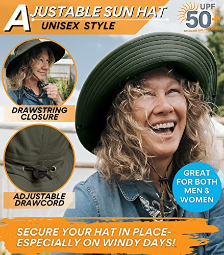 GearTOP UPF 50+ Boonie Hats for Men Wide Brim for UV & Sun Coverage for Fishing Hiking Hunting Mens Hat Safari (Army Green, 7-7 1/2)