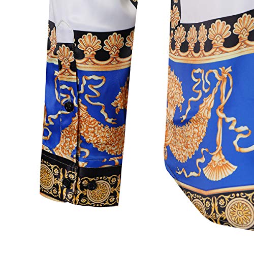 Mens Luxury Brand Printed Silk Like Satin Button Down Dress Shirt for Party Prom Long Sleeve Slim Fit Floral Nightclub Shirt