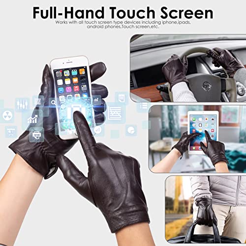 Winter Genuine Sheepskin Leather Gloves For Men, Warm Touchscreen Texting Cashmere Lined Driving Motorcycle Gloves by Dsane (Brown, L)