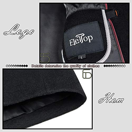 ELETOP Men's Coat 80% Wool Overcoat Winter Long Pea Coat Classic Hooded Jacket 1812 Black L