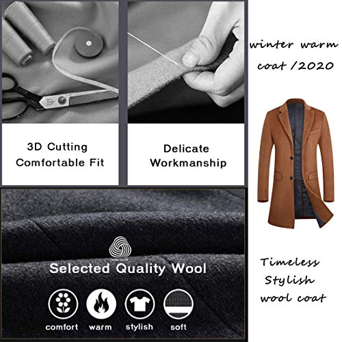 Men's Trench Coat Wool Top Coat Winter Long Coats 1702 Camel L