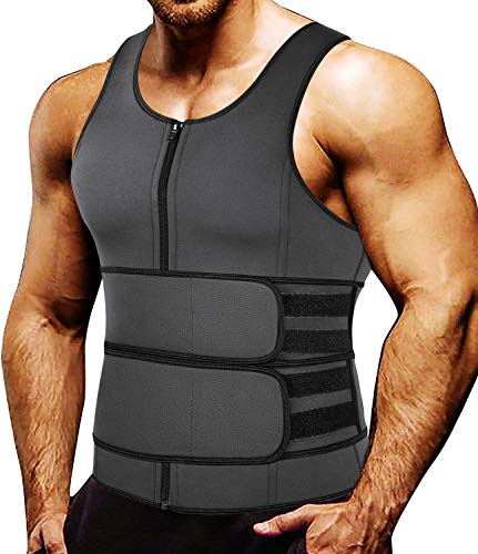 MISS MOLY Sauna Waist Trainer Vest for Men Sweat Vest with Double Belt Workout Neoprene Body Shaper Tank Top,Gray XL