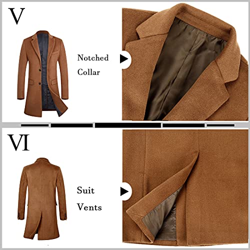 Men's Trench Coat Wool Top Coat Winter Long Coats 1702 Camel L