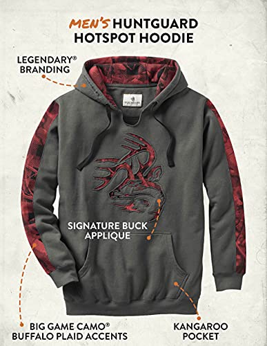Legendary Whitetails Men's Camo Plaid Outfitter Hoodie, Charcoal, Large