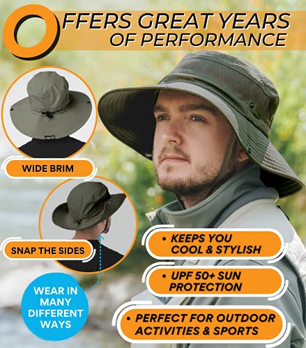 GearTOP UPF 50+ Boonie Hats for Men Wide Brim for UV & Sun Coverage for Fishing Hiking Hunting Mens Hat Safari (Army Green, 7-7 1/2)