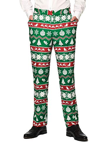 SUITMEISTER Green Nordic Christmas Suit - Size L, Includes Matching Blazer Jacket, Pants & Tie | Slim Fit Ugly Fancy Dress Outfits | Christmas Day Outfit, Office Party, Thanks Giving & Gatherings