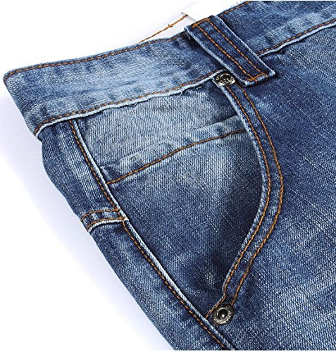 Yeokou Men's Casual Loose Hip Hop Denim Work Pants Multi Pockets Cargo Jeans (36, Light Blue)