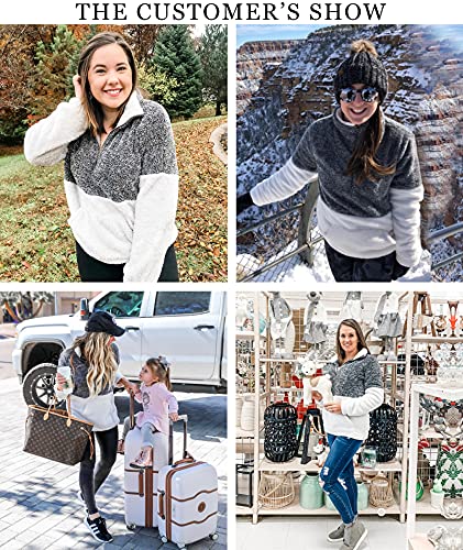 BTFBM Women Sherpa Pullover Quarter Zip Long Sleeve Fluffy Soft Fleece Jackets Sweaters Sweatshirts Hoodies Outwear Coat (Black, X-Large)