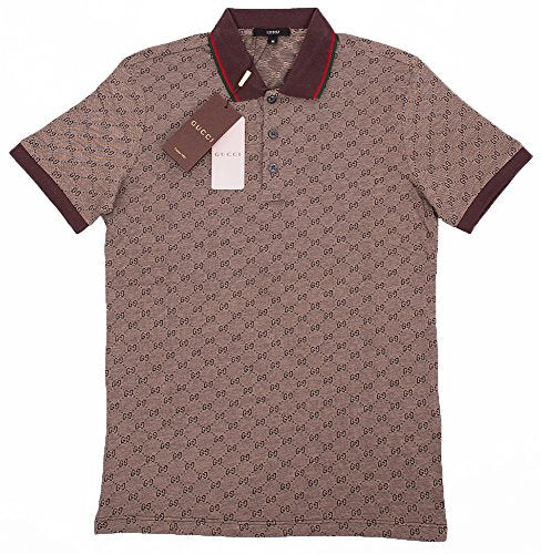 Gucci Polo Shirt, Mens Brown Short Sleeve Polo T- Shirt GG Print All Sizes (M)