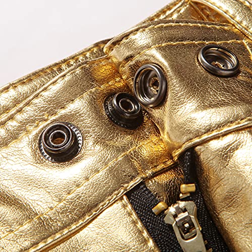 Men's Slim Fit Skinny PU Leather Pant Straight Leg Night Club Disco Metallic Biker Pants