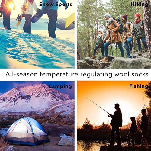 3 Pairs Thermal 80% Merino Wool Socks Hiking Crew, black, gray, brown, men’s shoe size 9-12, women’s 11-13