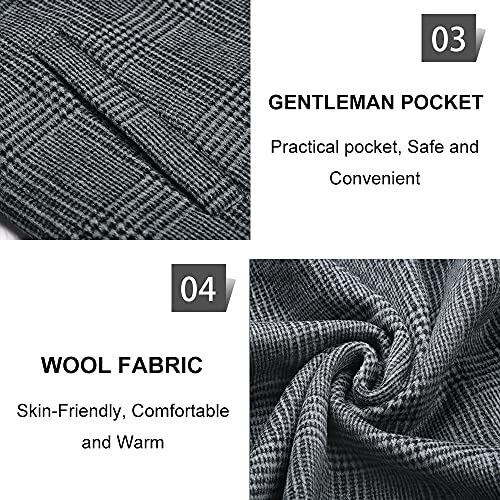 Mens Trench Coat Wool Blend Top Pea Coat Winter Long Single Breasted Classic Stylish Business Overcoat (1966) - Gray Plaid L