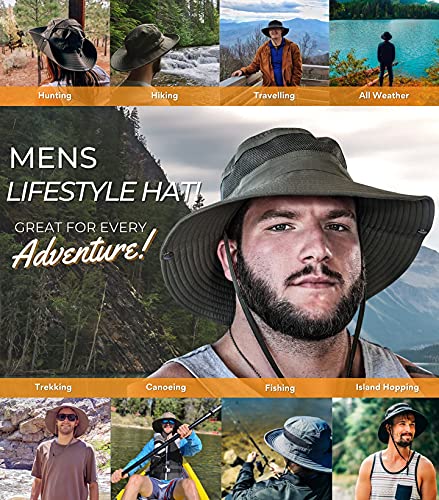 GearTOP UPF 50+ Boonie Hats for Men Wide Brim for UV & Sun Coverage for Fishing Hiking Hunting Mens Hat Safari (Army Green, 7-7 1/2)