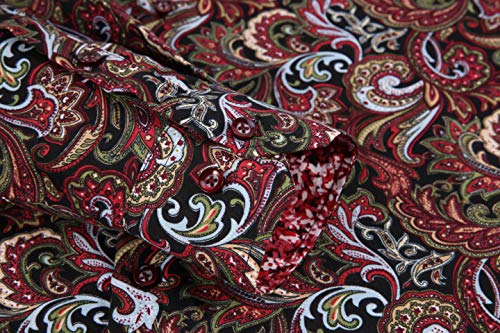 Premiere Men's Colorful Paisley Designer Fashion Dress Shirt Floral Casual Shirt Woven Long Sleeve Button Down Shirt (Red Paisley 624, XL)