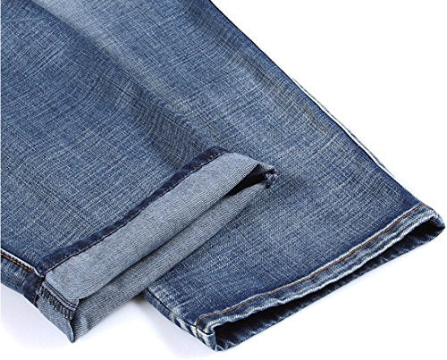 Yeokou Men's Casual Loose Hip Hop Denim Work Pants Multi Pockets Cargo Jeans (36, Light Blue)