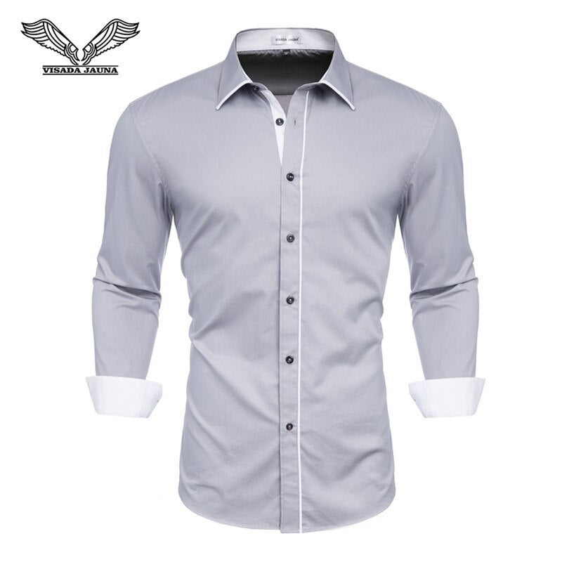 VISADA JUANA 2019 Men&#39;s Shirts Slim Fit Men&#39;s Casual Shirts Long Sleeve Solid Dress Shirts Men Clothes Y60