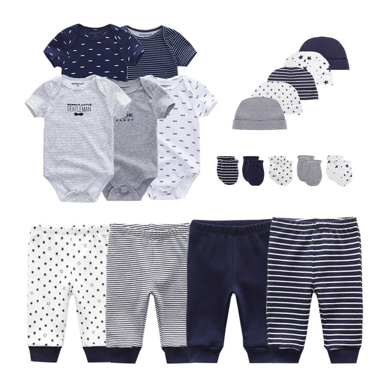 2022 Solid Unisex New Born Baby Boy Clothes Bodysuits+Pants+Hats+Gloves Baby Girl Clothes Cotton Clothing Sets Roupa de bebe