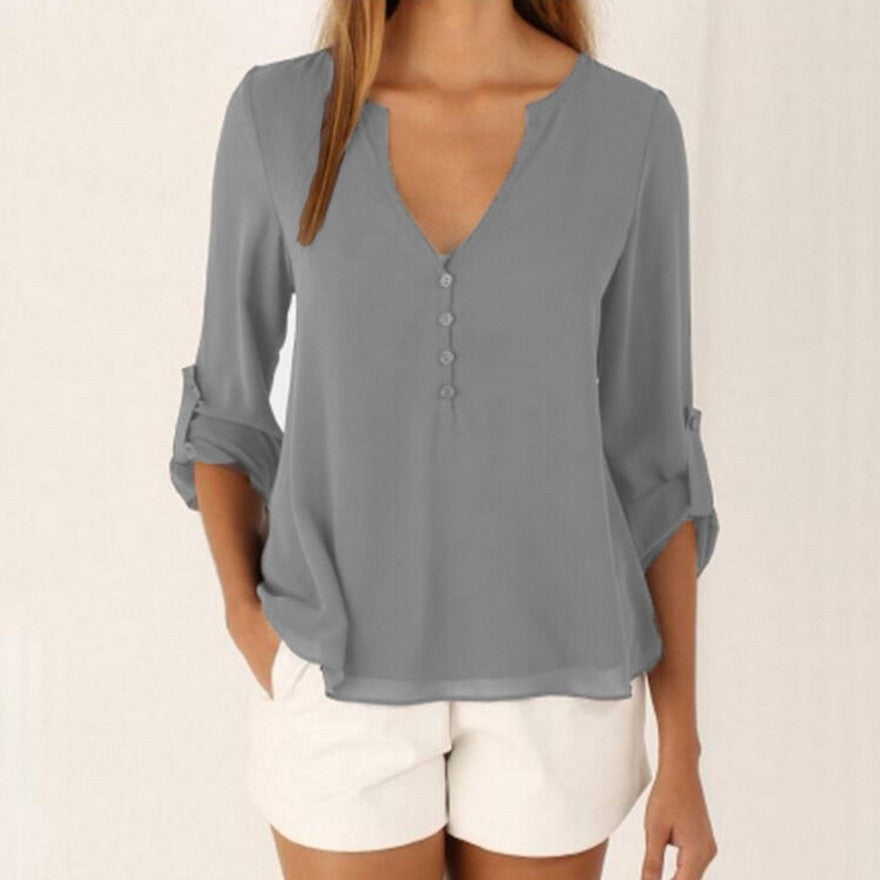2022 Women Shirts Summer Autumn Casual V-neck Chiffon Blouse Women Tops And Blouses Long Sleeve Black White Ladies Blouse Shirt