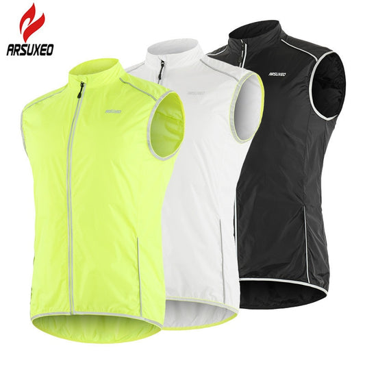 ARSUXEO Reflective Men Cycling Vest Windbreaker Windproof Bike Bicycle Running Vest with Back Zipper Pocket Reflective Clothing