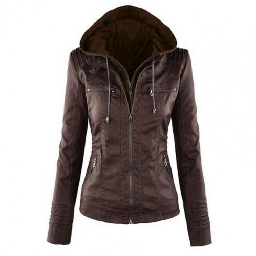 2012 Autumn Fashion Hooded Jacket Solid Color Double Zippers Women Detachable Hood Pockets Drawstring Coat Streetwear