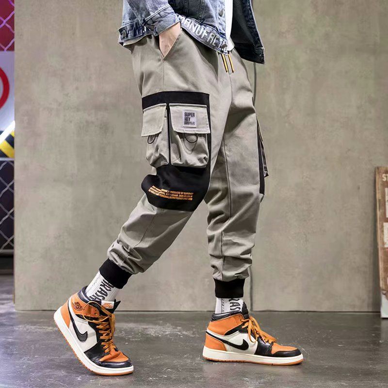 Cargo Pants Men Black Hip hop Pants Joggers Harem Pants Elastic waist Loose Baggy Korean Style Ankle length Trousers