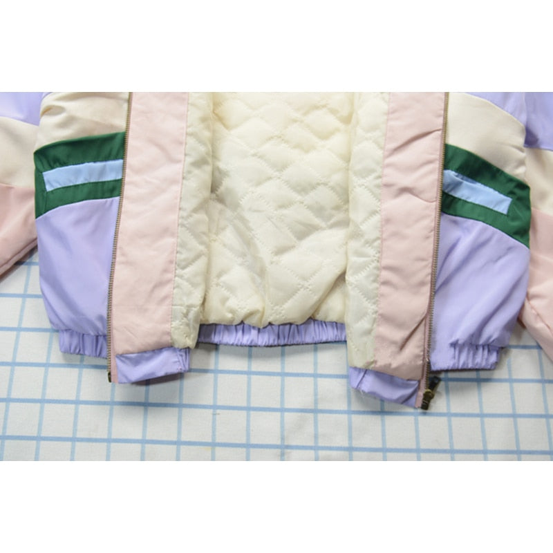Flectit Women Padded Bomber Jacket with Thick Quilted Lining Pastel Windbreaker Japanese Girls Harajuku Style *