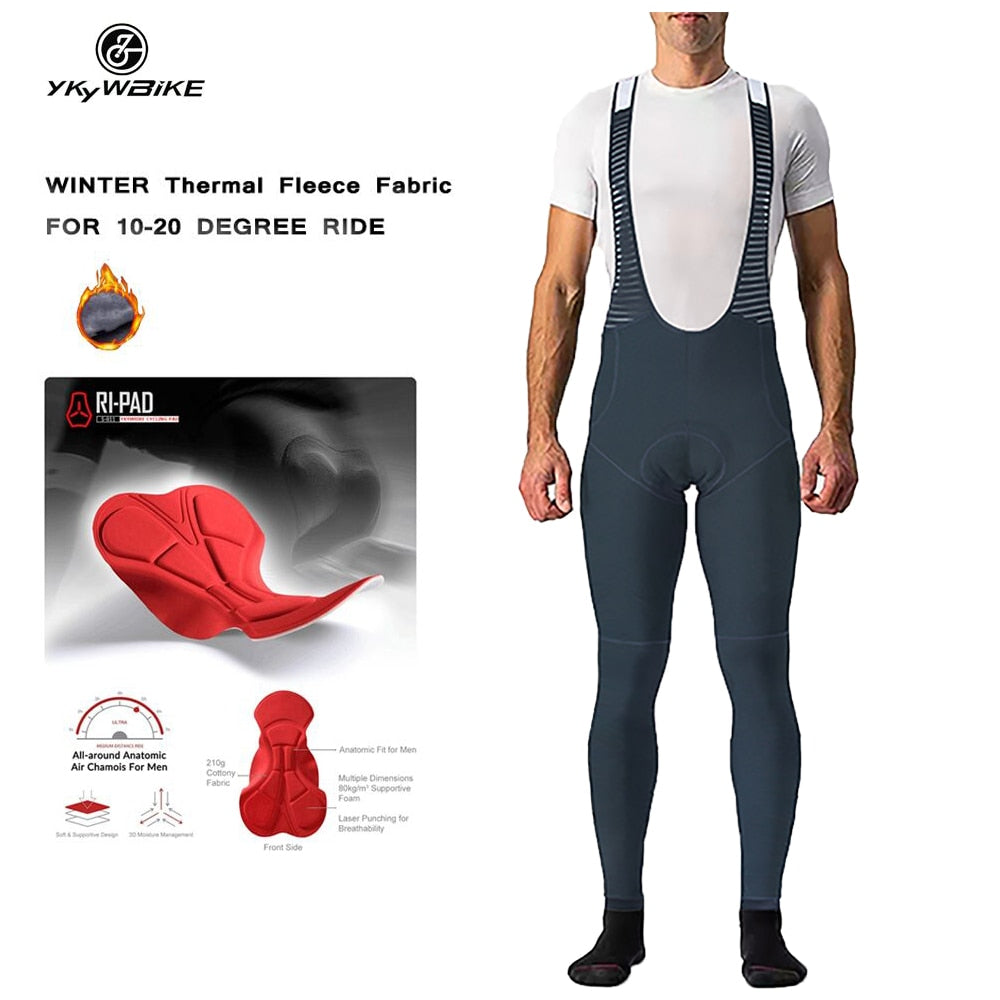 YKYWBIKE Winter MEN&#39;S  Cycling long Bib Pants Winter Tights  pad  Warm Cycling Bib  Trousers Thermal Fleece Mountain Biike Pants