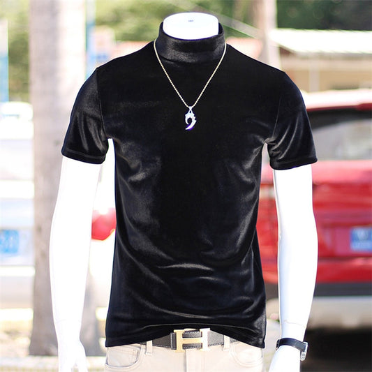 2022 Brand 7 colors Men short sleeve Velour t-Shirt Fitness Korean plus size Turtleneck velvet T Shirt For Male M- 5XL 6XL 7XL