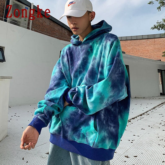 Zongke 2022 Harajuku Tie Dye Hoodie Men Clothing Men's Hoodies Hip Hop Male Sweatshirt Tie Dye Japanese Streetwear M-2XL