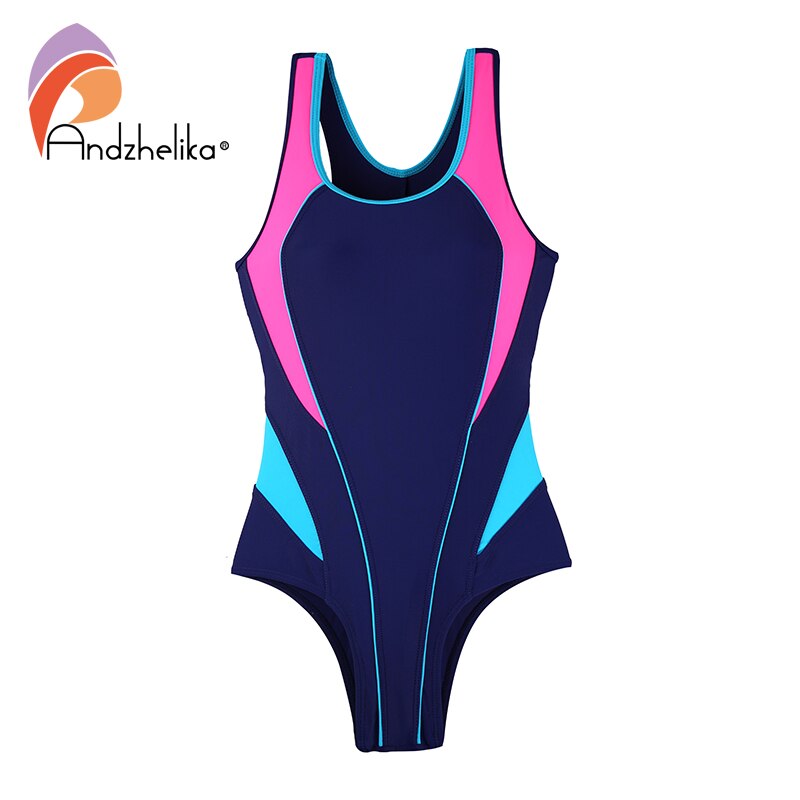 Andzhelika Children One Piece Swimsuits Racing Training Sports Bathing Suit Color Block Girl Swimwear