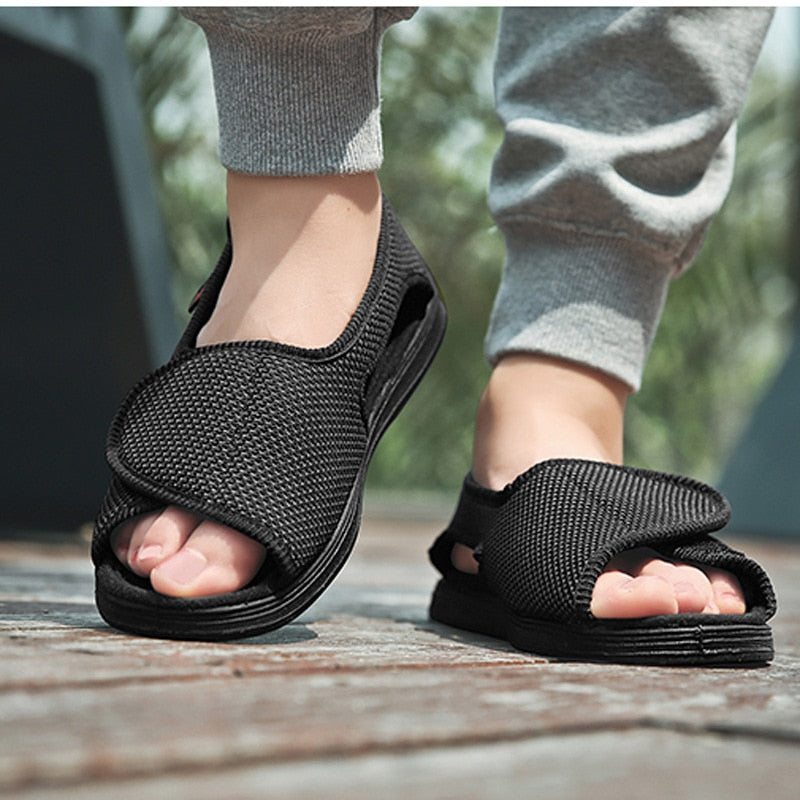 Summer dew toe diabetic shoe female foot swollen feet wide magic stick shoes thumb outside the middle-aged old  Men&#39;s  sandal