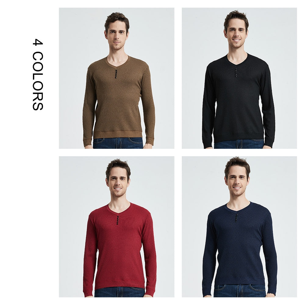 COODRONY Brand Sweater Men Casual Button V-Neck Pullover Shirt Spring Autumn Slim Fit Long Sleeve Knitted Soft Cotton Pull Homme