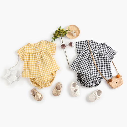 Sanlutoz Baby Girls Clothes Sets Cotton Short Sleeve Casual Plaid Baby Tops + Shorts 2Pcs Infants Clothing Fashion