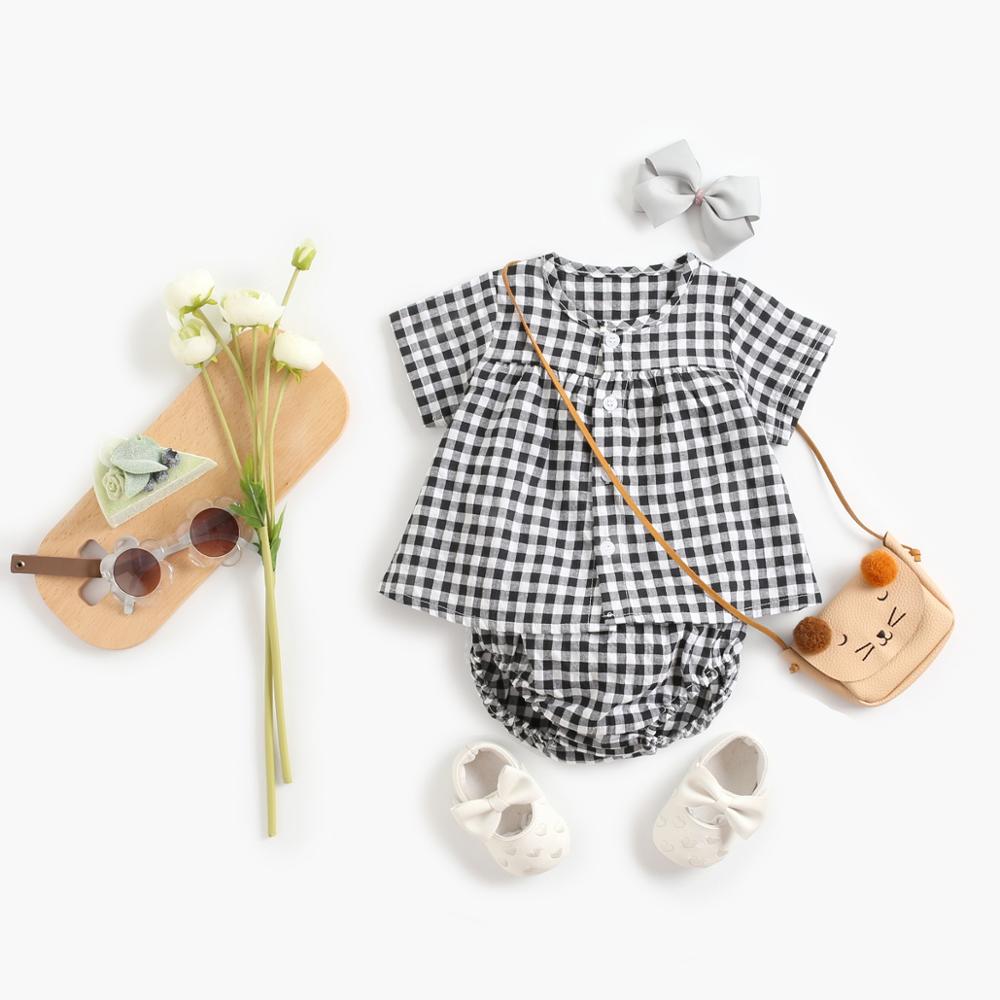 Sanlutoz Baby Girls Clothes Sets Cotton Short Sleeve Casual Plaid Baby Tops + Shorts 2Pcs Infants Clothing Fashion