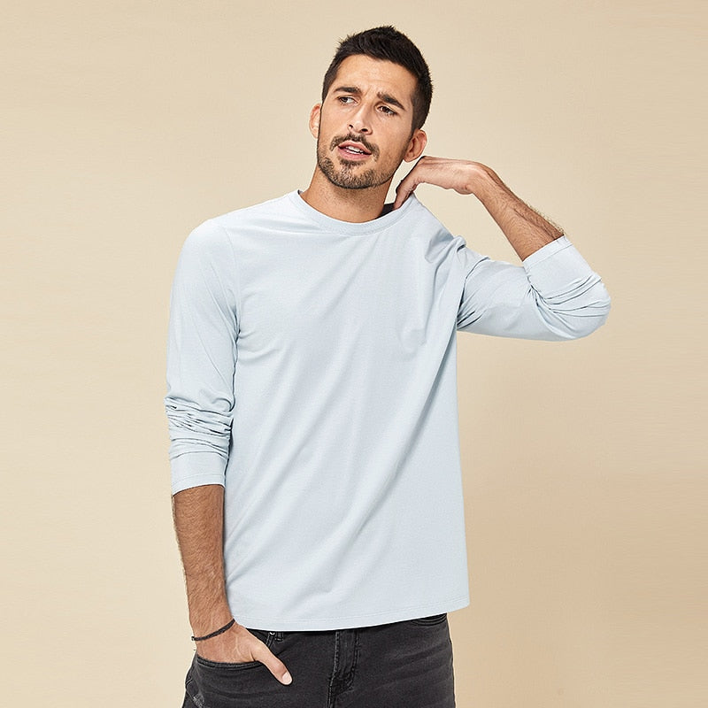 KUEGOU 2022 Spring Tshirt  Elastic Modal Men&#39;s T-shirt Long sleeve Fashion Tshirt Solid Color High Quality Top Plus Size 5951