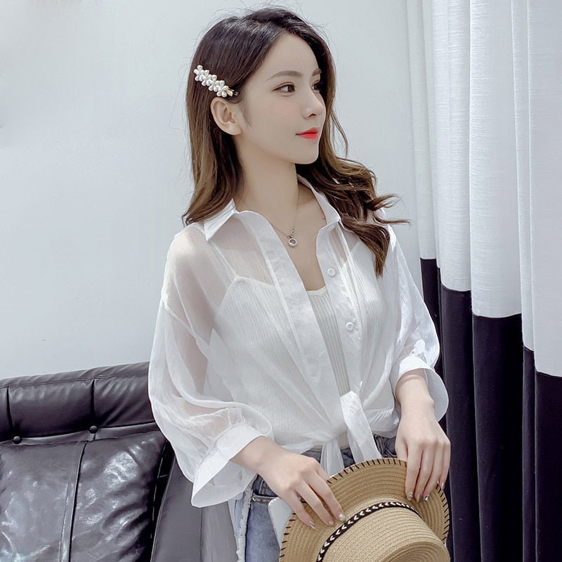 HELIAR Women blusa feminina Buttoned Up Shirts Women Office Lady Blouse Tied Waist Tops OL Blouses Shirts Women 2021 Summer