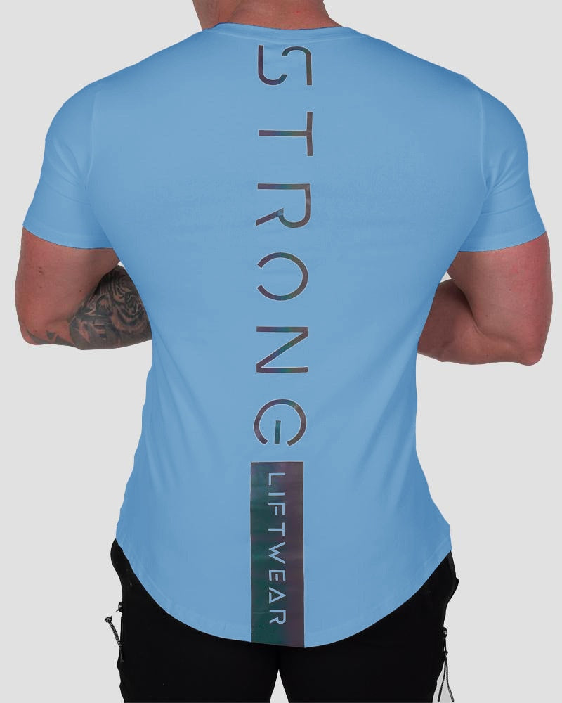 Gym T-shirt Men Short sleeve Cotton T-shirt Casual reflective Slim t shirt Fitness Bodybuilding Workout Tee Tops Summer clothing