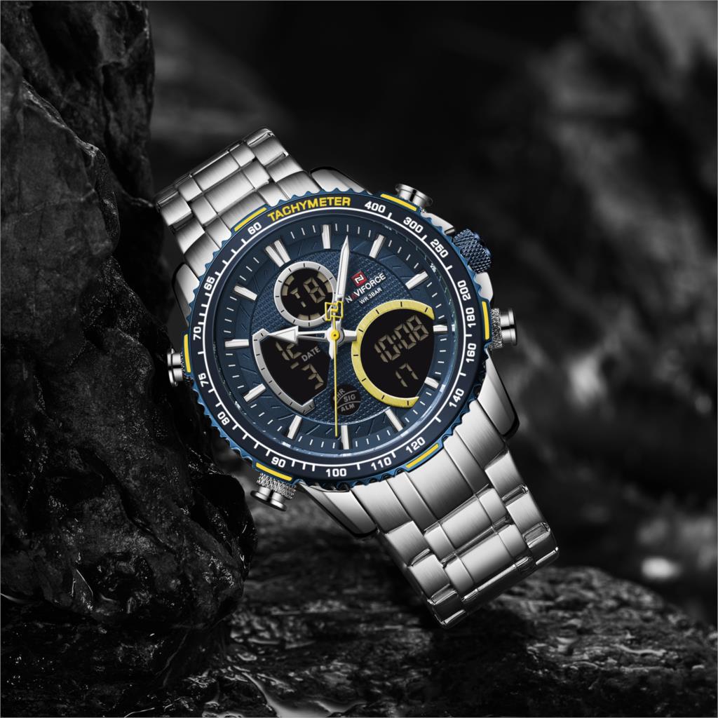 NAVIFORCE Men Watch Dual Display Blue Sport Timepiece Chronograph Quartz Wristwatch Date Male Clock Relogio Masculino NF9182