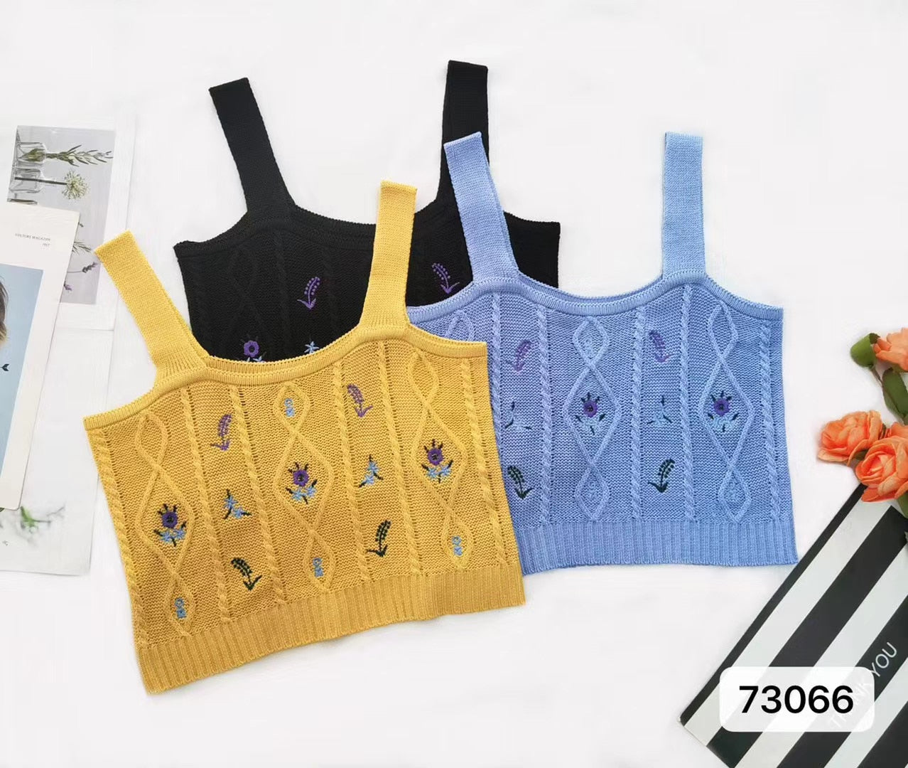 HELIAR Women Flower Embroidery Knitted Crop Tops Women Casual Tube Tops Casual Ribbed Cute Tops Crop Tops Women 2021 Summer