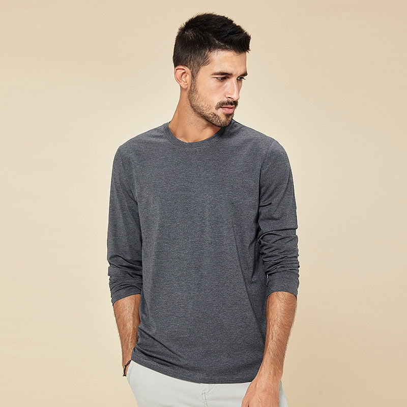 KUEGOU 2022 Spring Tshirt  Elastic Modal Men&#39;s T-shirt Long sleeve Fashion Tshirt Solid Color High Quality Top Plus Size 5951