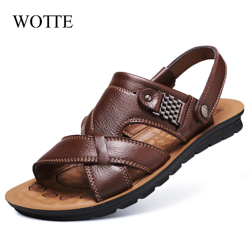 Men Sandals Summer Leather Sandals Classic Men Shoes Slippers Breatable Men Roman Outdoor Walking Footwear Big Size 48 Сандалии