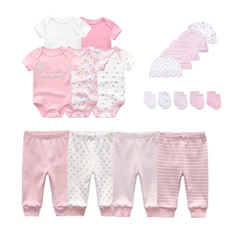 2022 Solid Unisex New Born Baby Boy Clothes Bodysuits+Pants+Hats+Gloves Baby Girl Clothes Cotton Clothing Sets Roupa de bebe